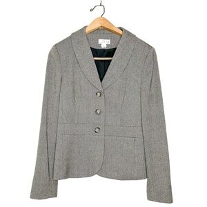 Ann Taylor LOFT Classic Chevron Plaid Wool Blazer Jacket‎ Neutral Grey 4